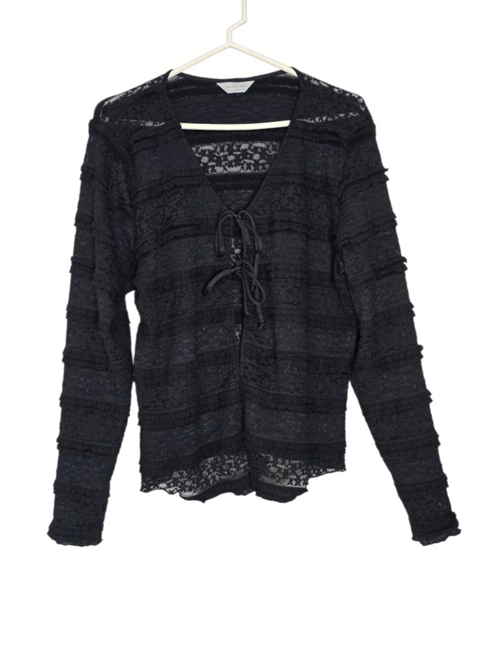 Gemma & Olivia Sheer Black Ruffle Lace w. 2 Ties at Front Cardigan Size XL